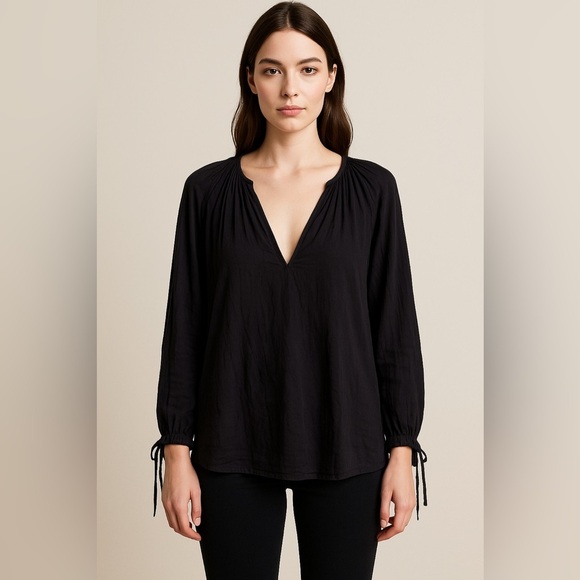 J.Crew Black Pointe Sir Tunic Blouse Long Sleeve V-Neck Boho Goth Witchy M Moto - Picture 1 of 10